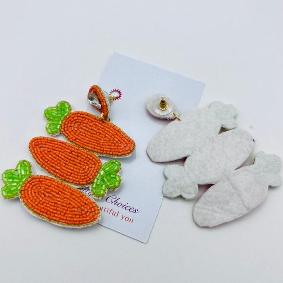 Easter Earrings, Easter Carrots, Seed Bead Easter Earrings, Hand Beaded Earrings - Picture 2 of 3